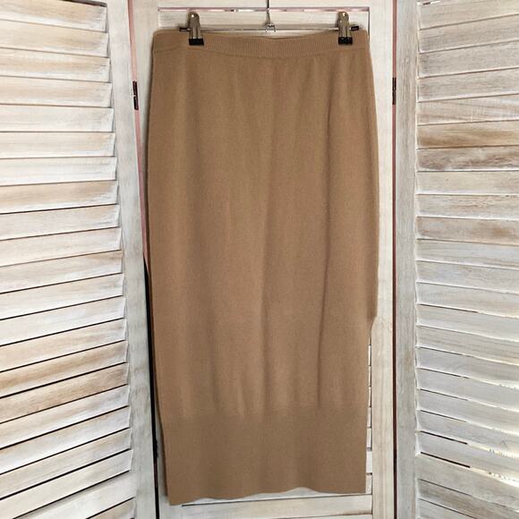 Crush Cashmere Camel Tan Cashmere Side Slit Midi Sweater Skirt 1 S - Picture 1 of 8
